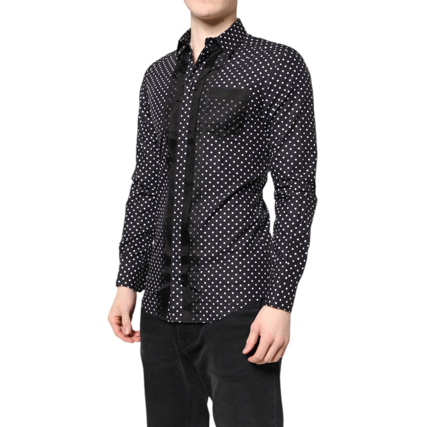 Dolce & Gabbana Black Polka Dot Long Sleeves Gold Formal Shirt