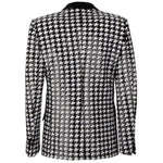 Dolce & Gabbana Black Polyester Blazer with houndstooth sequin-lined fabric and peak lapel, rear view of elegant jacket.