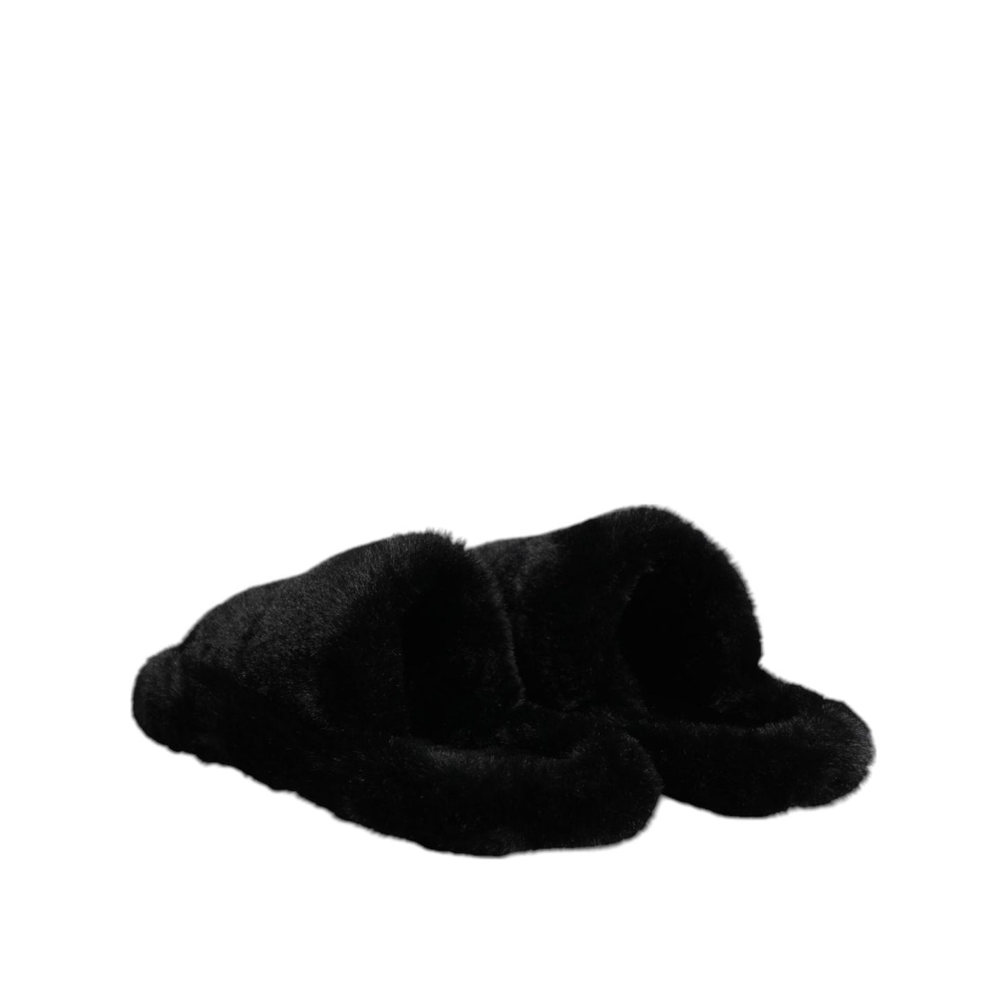 Dolce & Gabbana Black Polyester Velvet Slides Slipper Shoes