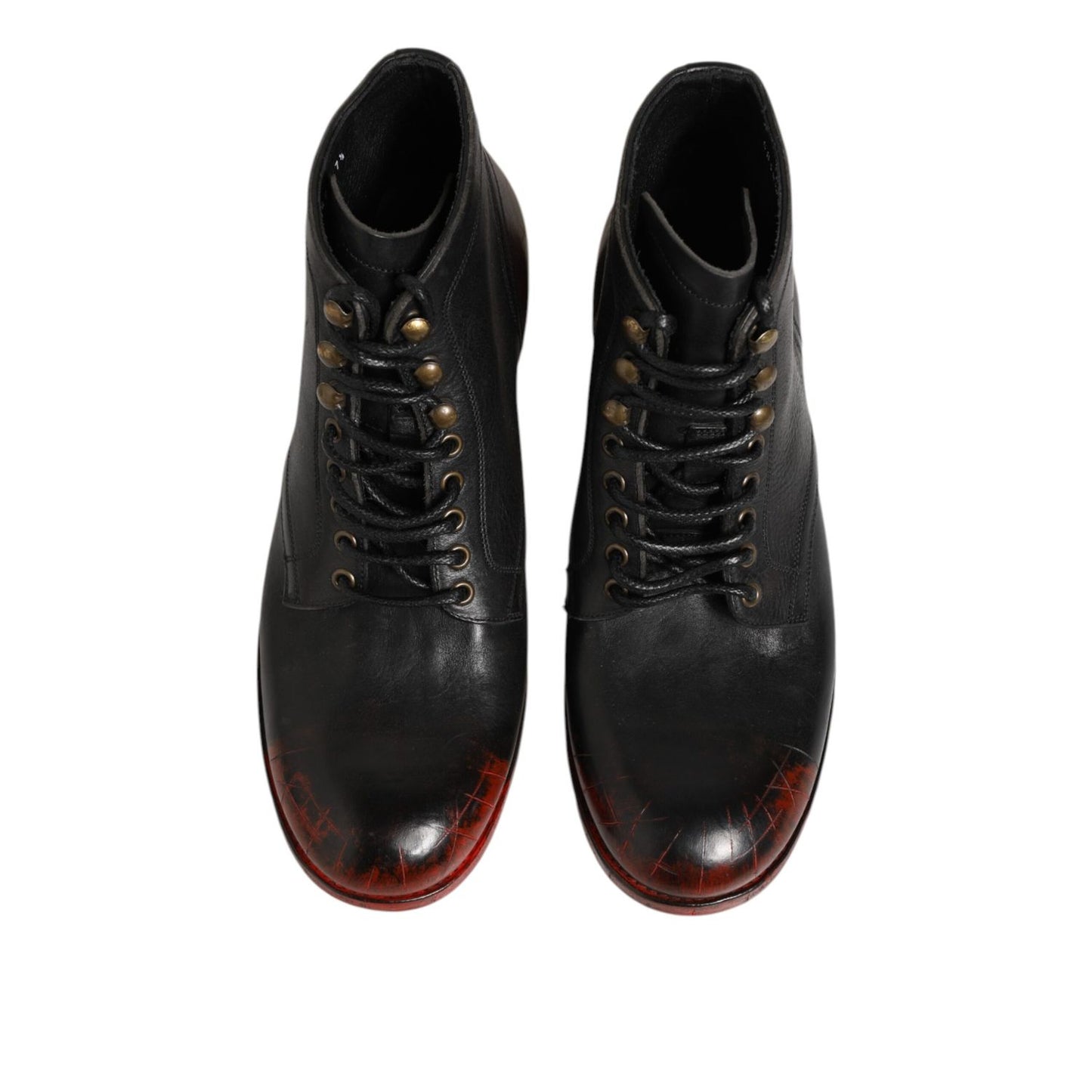 Dolce & Gabbana Black Red Lace Up Short Ankle Boot Shoes featuring sleek design with black leather and red accents.