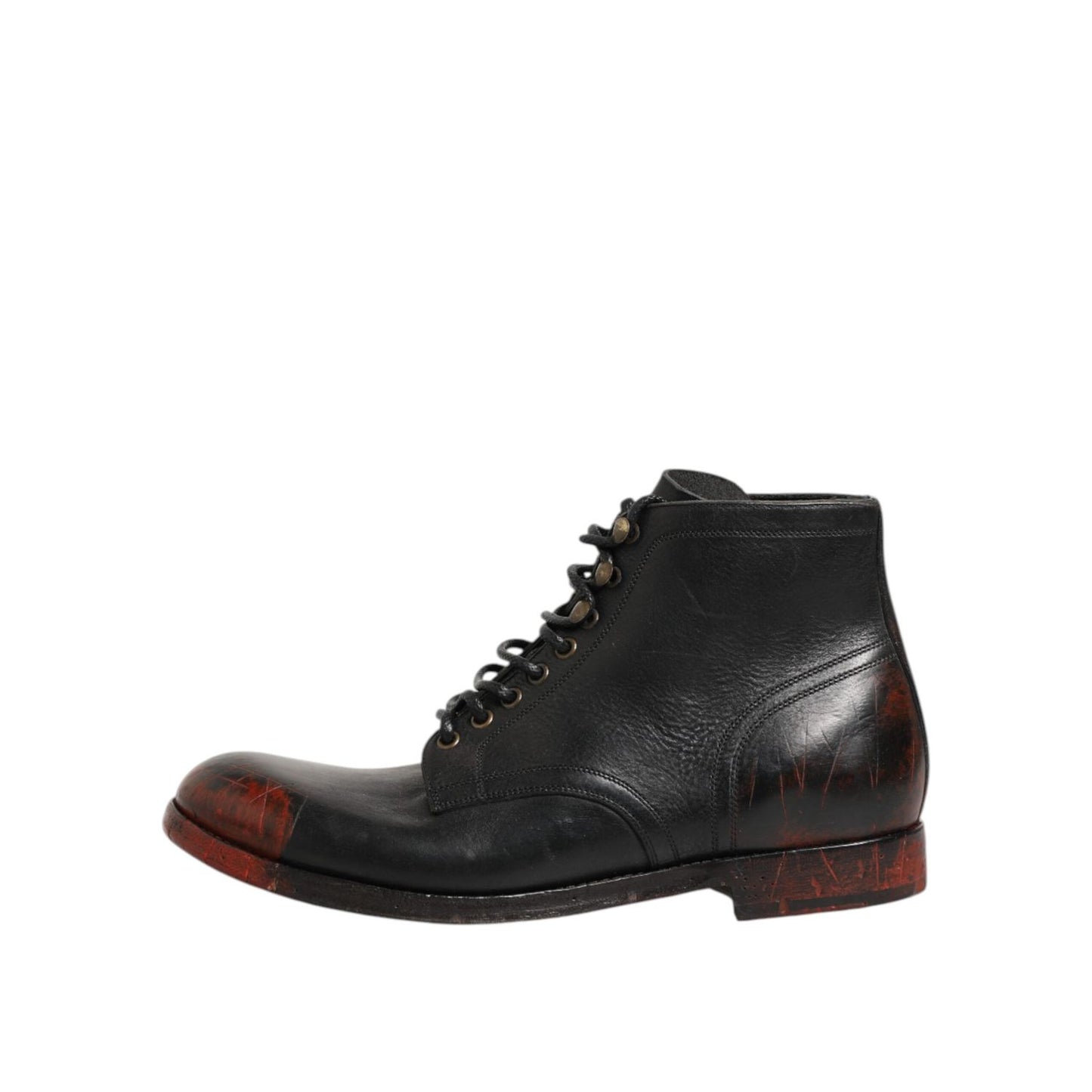 Dolce & Gabbana Black Red Lace Up Short Ankle Boot Shoes with sleek design and bold contrasts.