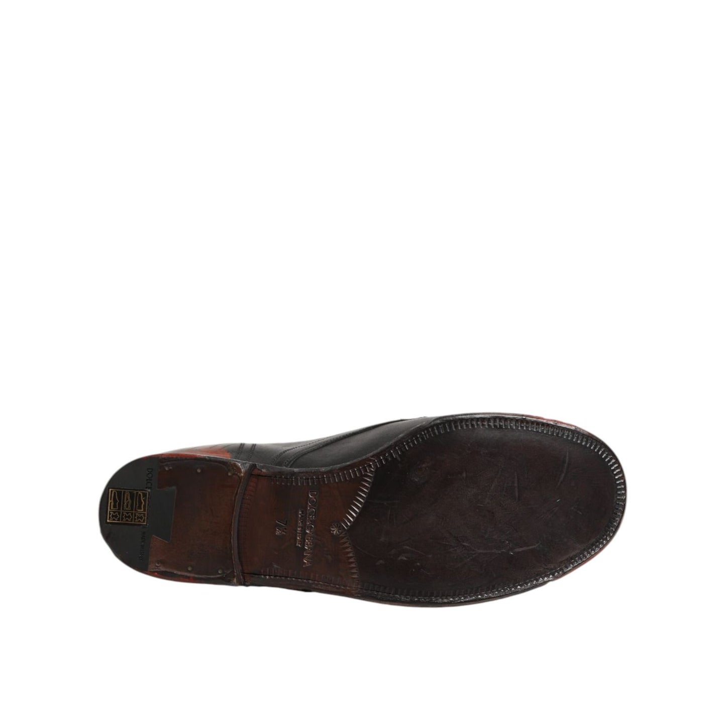 Sole view of Dolce & Gabbana Black Red Lace Up Short Ankle Boot Shoes showing black leather sole and construction details.