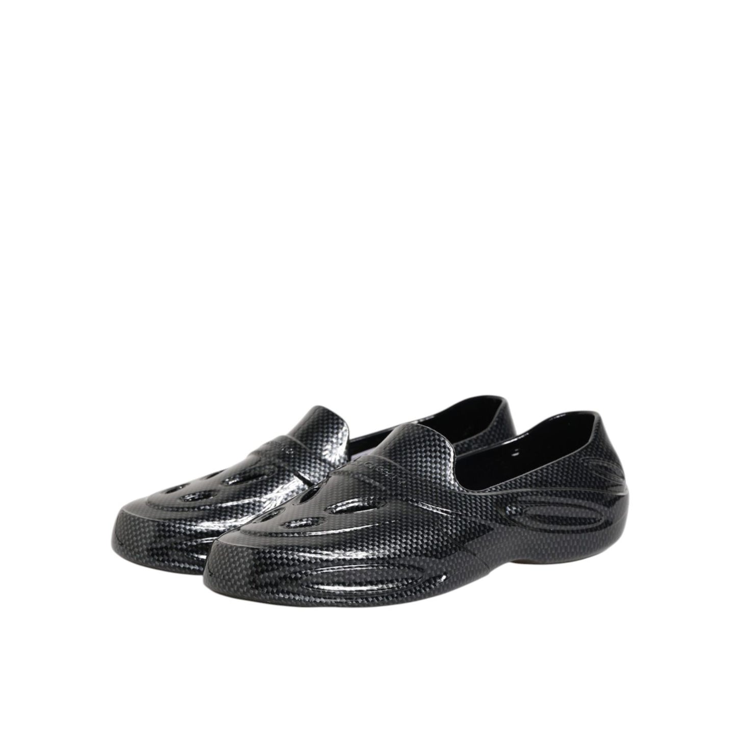 Dolce & Gabbana Black Rubber Slides Low Top Sneakers Shoes with sleek slip-on design and logo details.