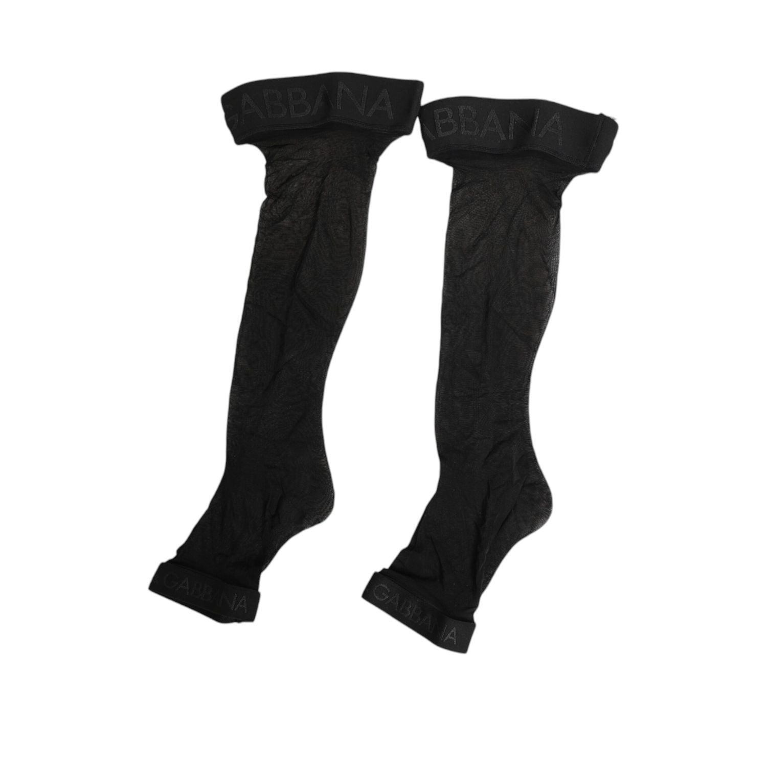 Dolce & Gabbana Black Sheer Nylon Logo Band Over-the-Knee Stocking Socks