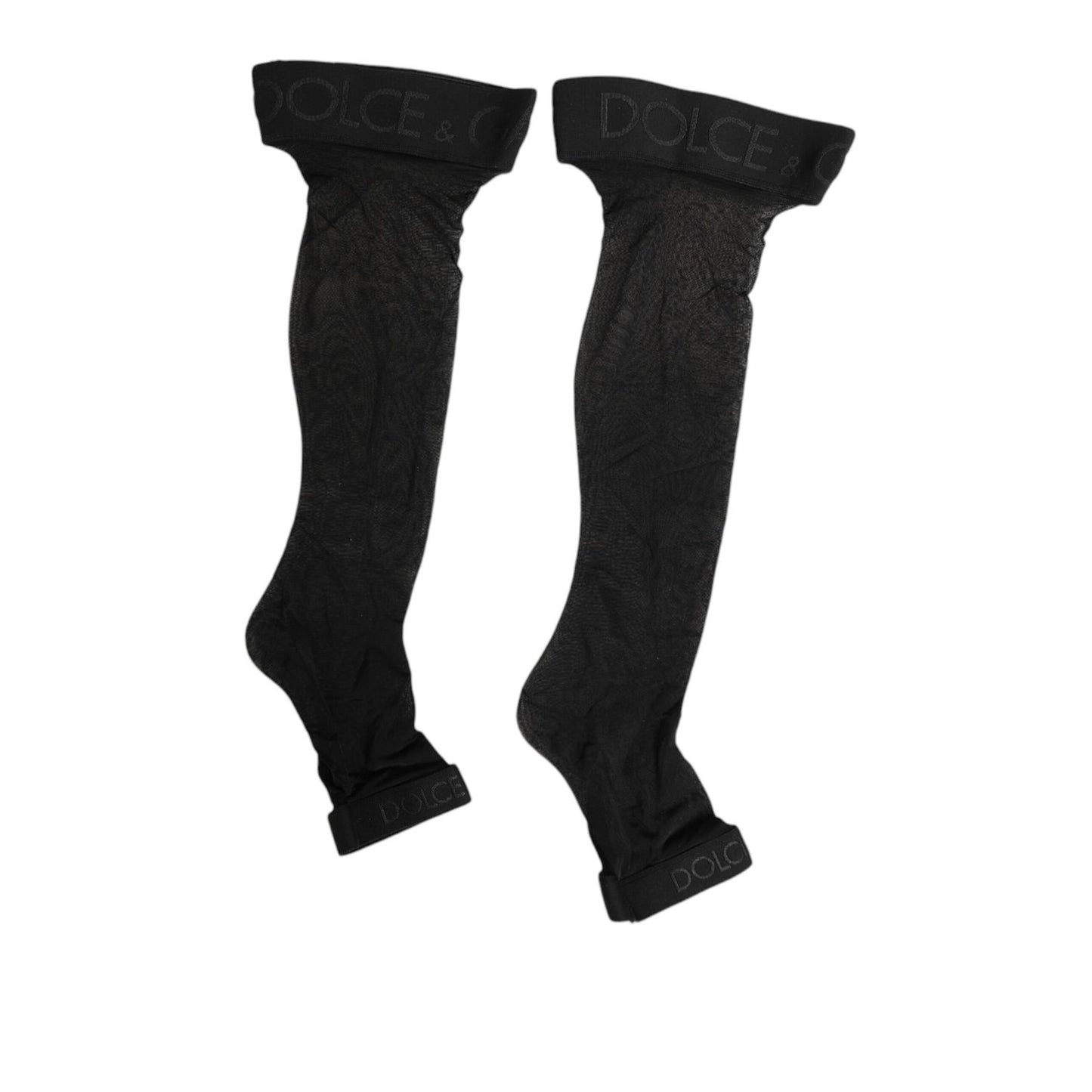 Dolce & Gabbana Black Sheer Nylon Logo Band Over-the-Knee Stocking Socks