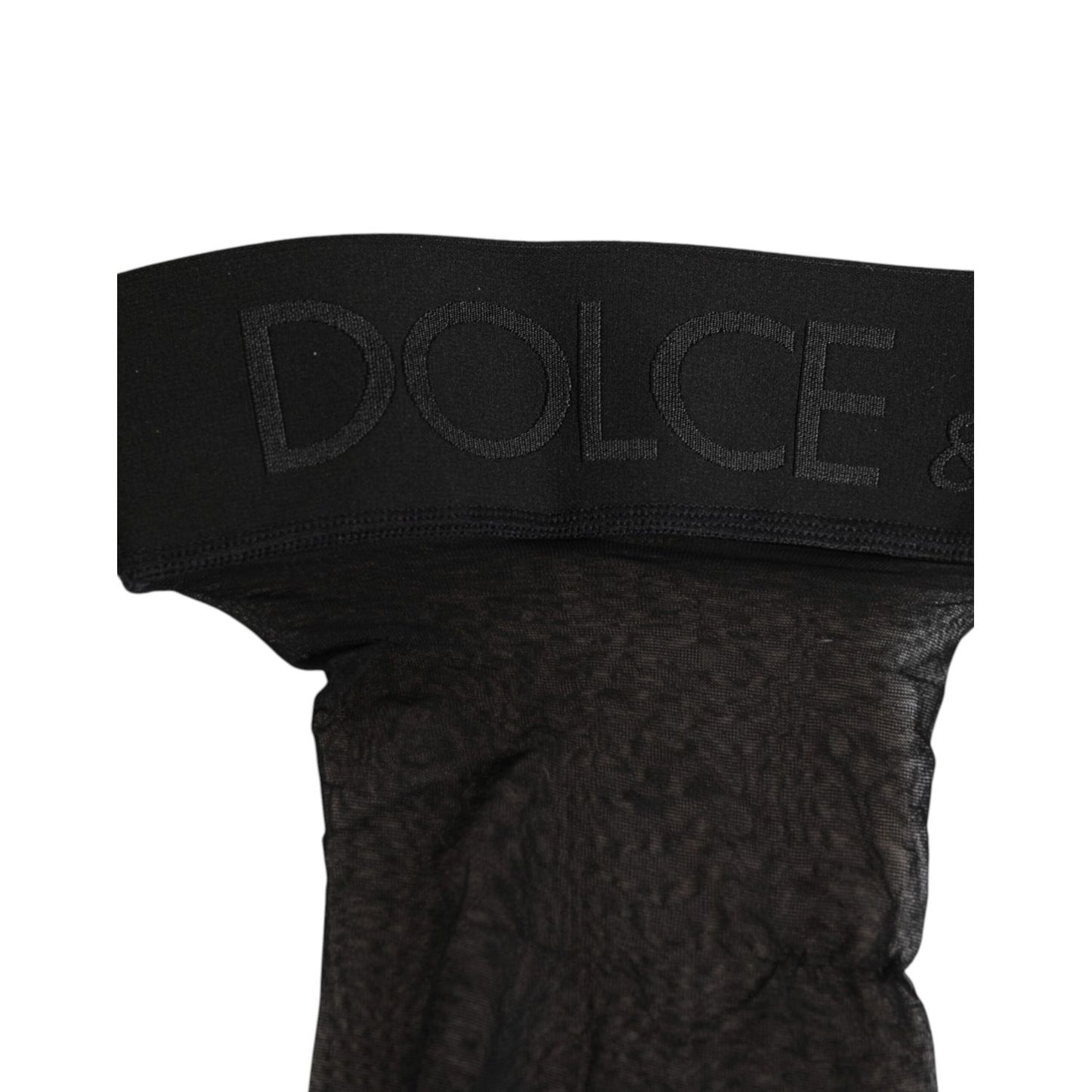 Dolce & Gabbana Black Sheer Nylon Logo Band Over-the-Knee Stocking Socks