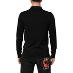 Dolce & Gabbana Black Silk Button Up Lightweight Sweater back view on model