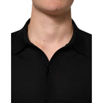 Dolce & Gabbana Black Silk Button Up Lightweight Sweater with classic collar and ribbed details.