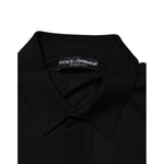 Dolce & Gabbana Black Silk Button Up Lightweight Sweater with collar detail, perfect for a sophisticated wardrobe.