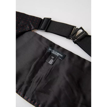Dolce & Gabbana Black Silk Dotted Waist Tuxedo Belt Cummerbund