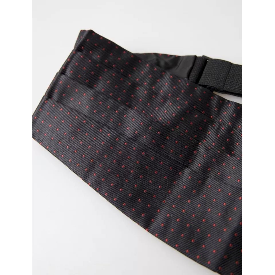 Dolce & Gabbana Black Silk Dotted Waist Tuxedo Belt Cummerbund