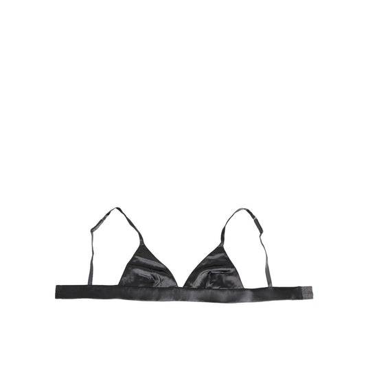 Dolce & Gabbana Black Silk Satin Triangle Soft Cup Underwear with logo details and hook closure
