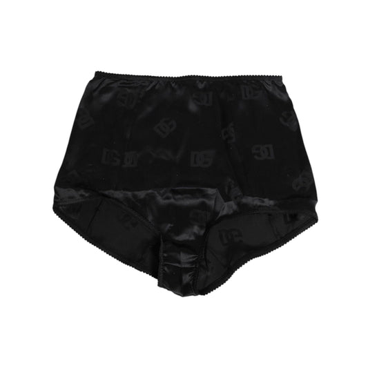 Dolce & Gabbana Black Silk Stretch High Waist Girdle Underwear with logo details, made in Italy, offering elegance and comfort.