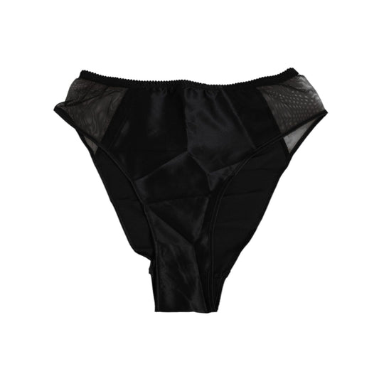 Dolce & Gabbana Black Silk Stretch High Waist Panty Underwear showcasing elegant design and luxurious fabric.