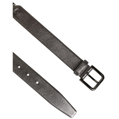 Dolce & Gabbana Black Silver Pebbled Texture Leather Buckle Men Belt showcasing textured black leather and silver buckle.