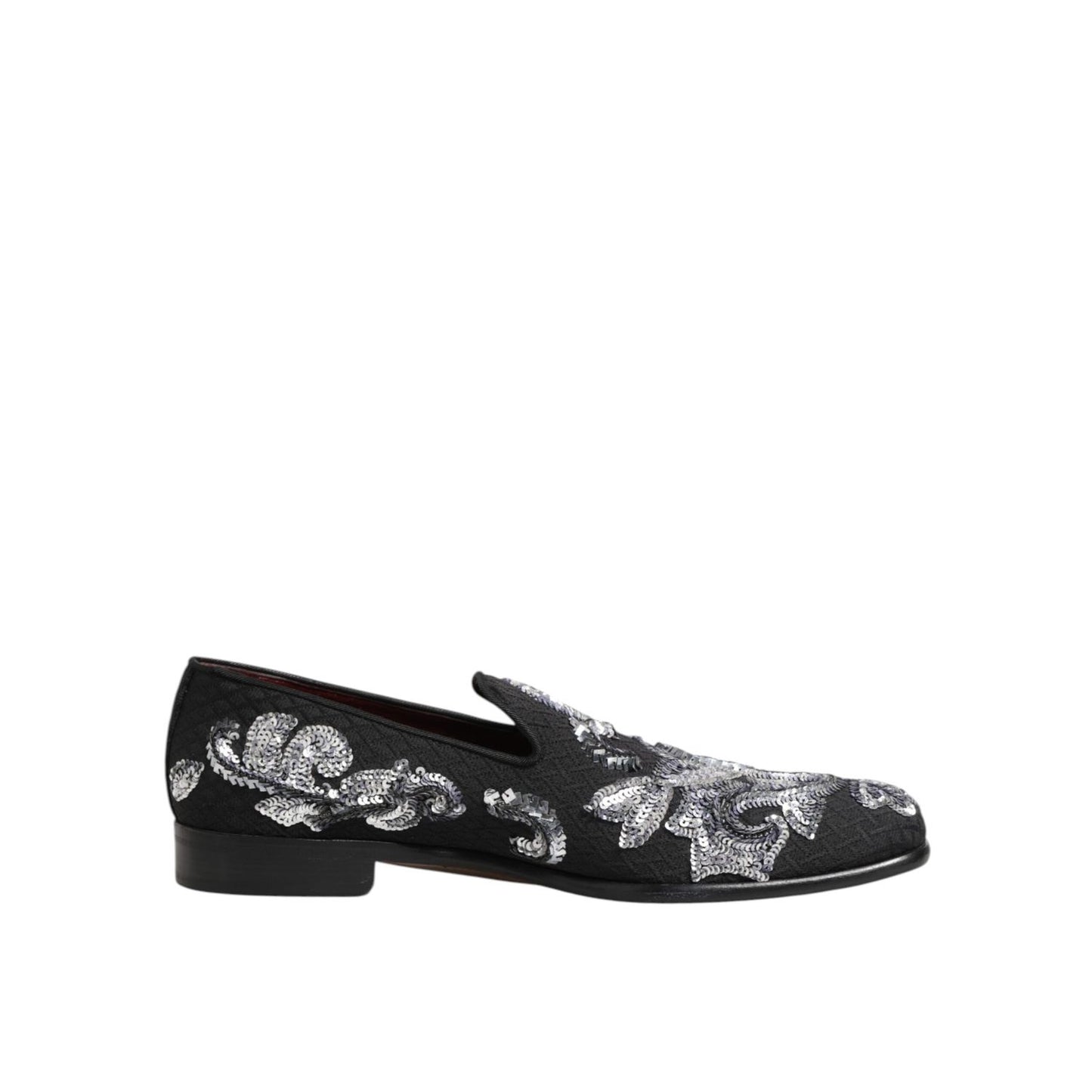 Dolce & Gabbana Black Silver Sequined Loafers Men Dress Shoes with luxurious shine and sleek silhouette