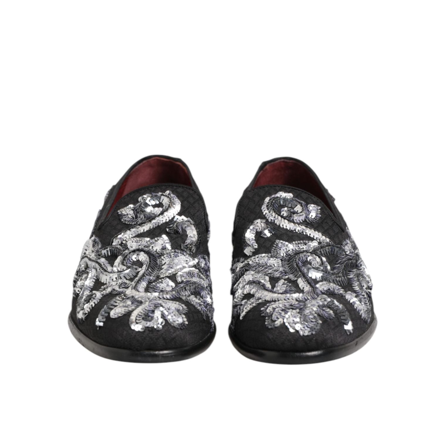 Dolce & Gabbana Black Silver Sequined Loafers Men Dress Shoes