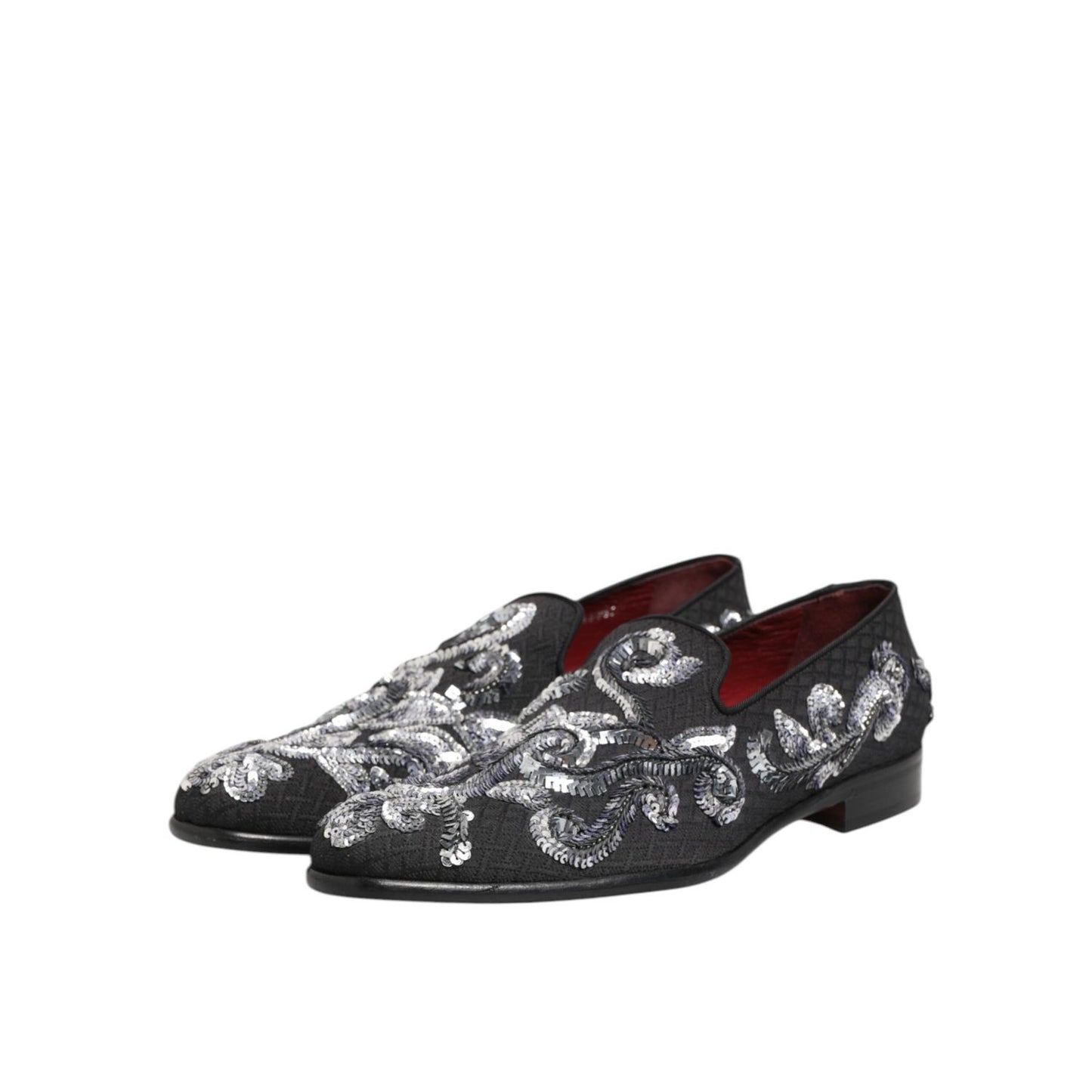 Dolce & Gabbana Black Silver Sequined Loafers Men Dress Shoes with elegant design and luxurious shine.
