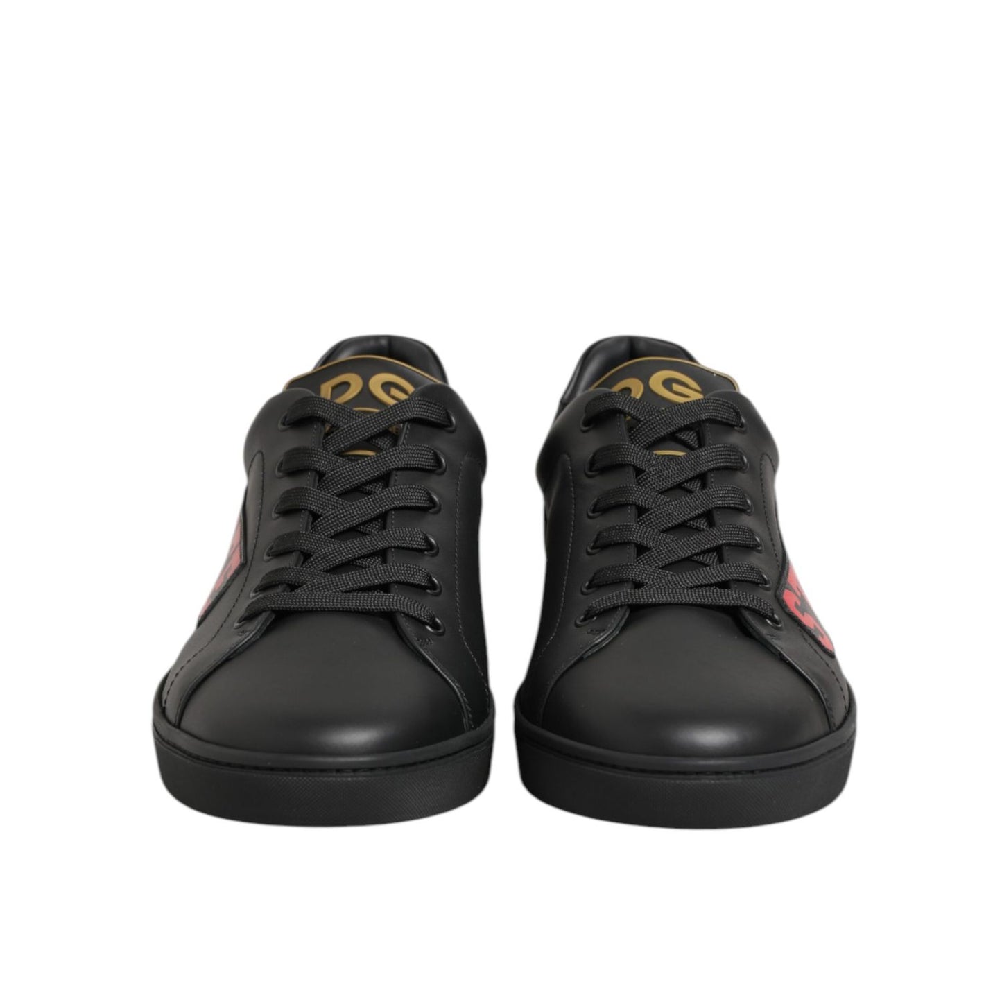 Dolce & Gabbana Black Street Life Low Top Men Sneakers Shoes, lace-up design, streetwear-inspired, cushioned sole, sleek black color.