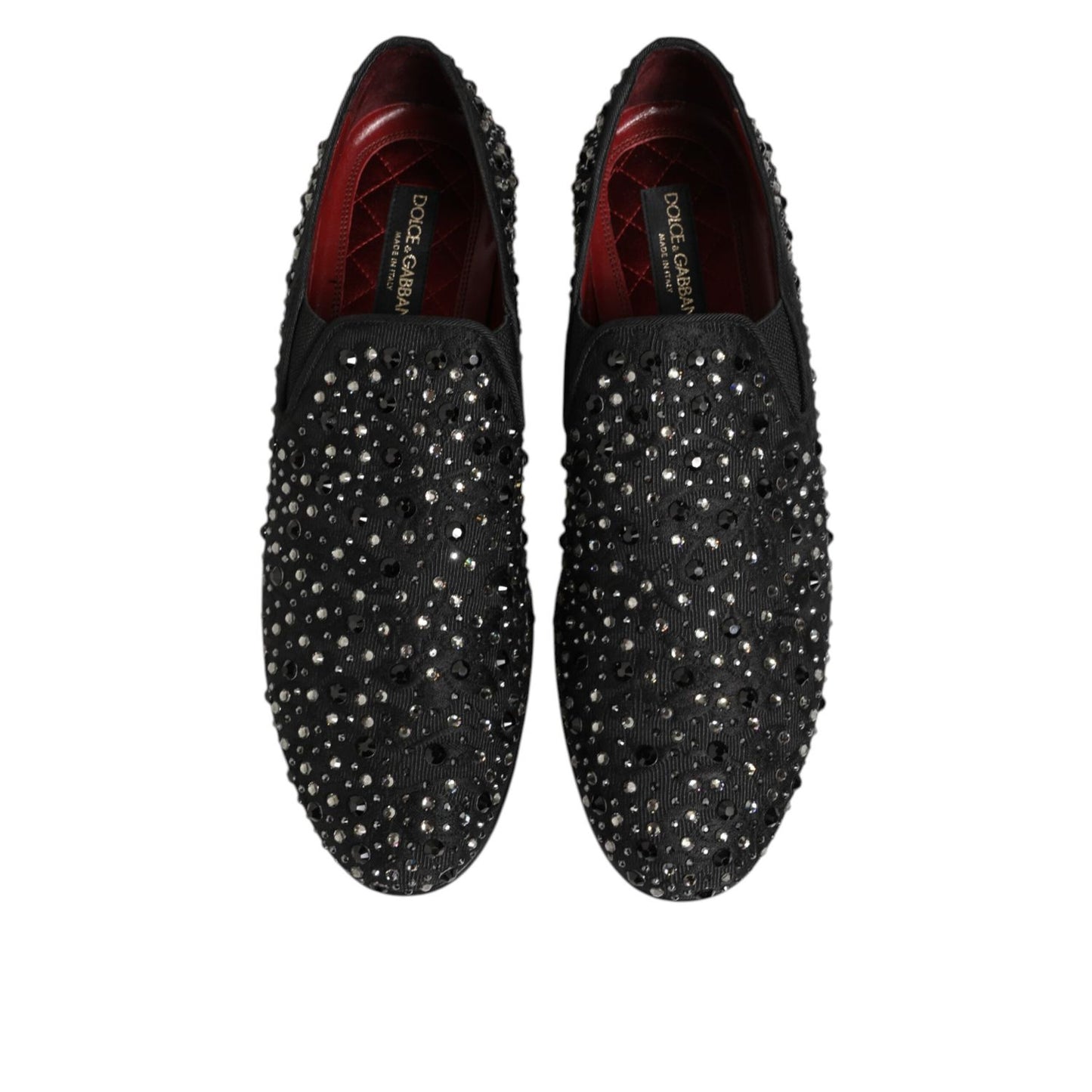 Dolce & Gabbana Black Suede Crystal Embellished Loafer Shoes with sparkling details, perfect for formal and upscale events.