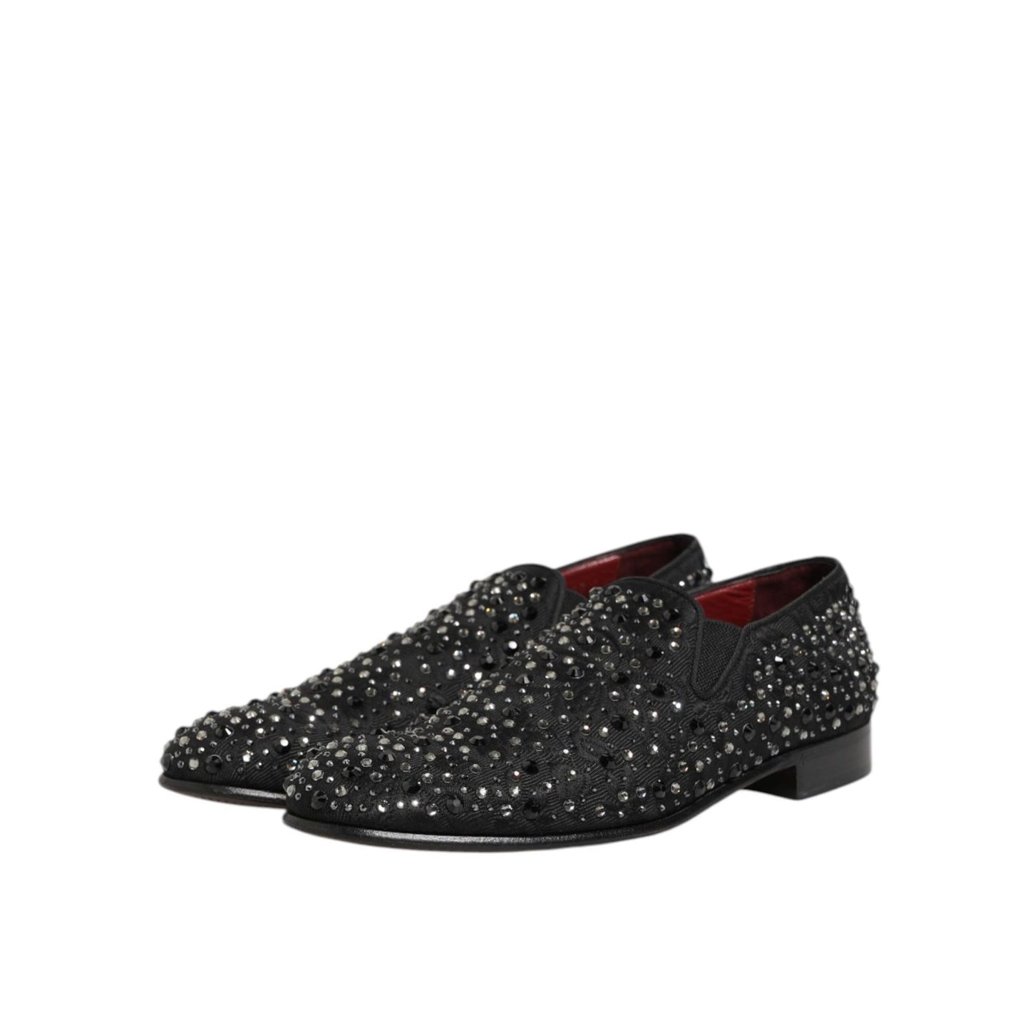 Dolce & Gabbana Black Suede Crystal Embellished Loafer Shoes for men, elegant and sparkling fashion footwear