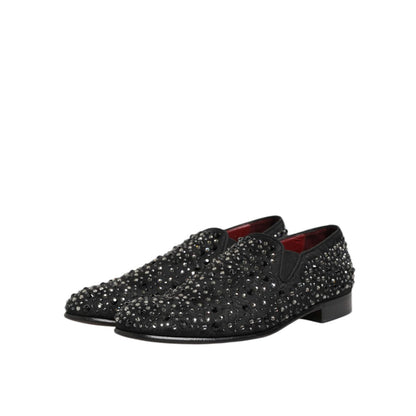 Dolce & Gabbana Black Suede Crystal Embellished Loafer Shoes for men, elegant and sparkling fashion footwear