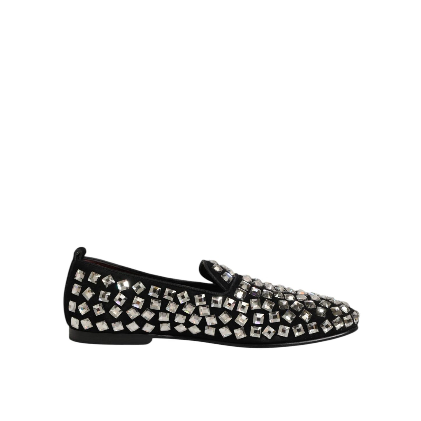 Dolce & Gabbana Black Suede Crystals Loafers Men Dress Shoes with dazzling embellishments and premium design.