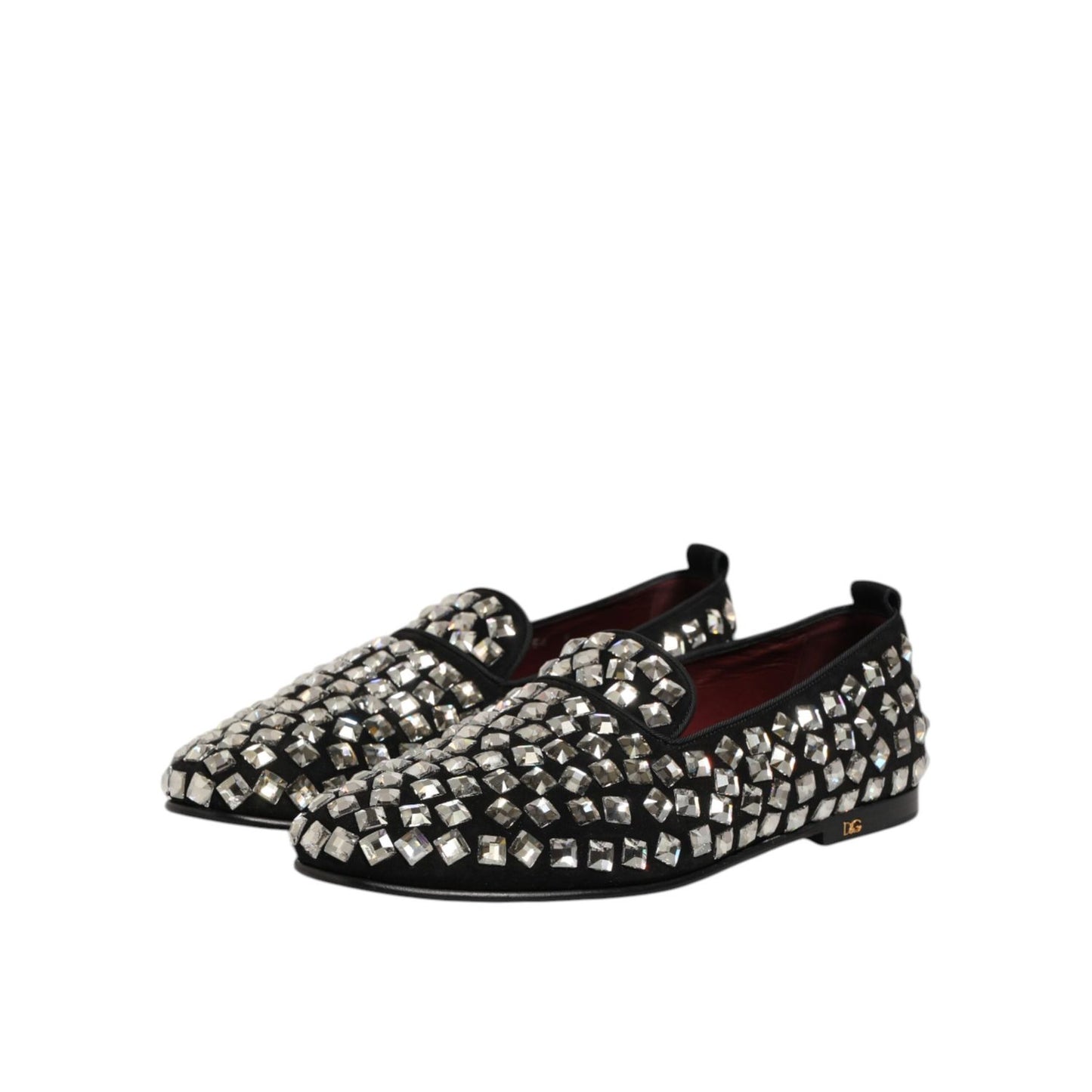 Dolce & Gabbana Black Suede Crystals Loafers Men Dress Shoes with dazzling embellishments for sophisticated elegance.