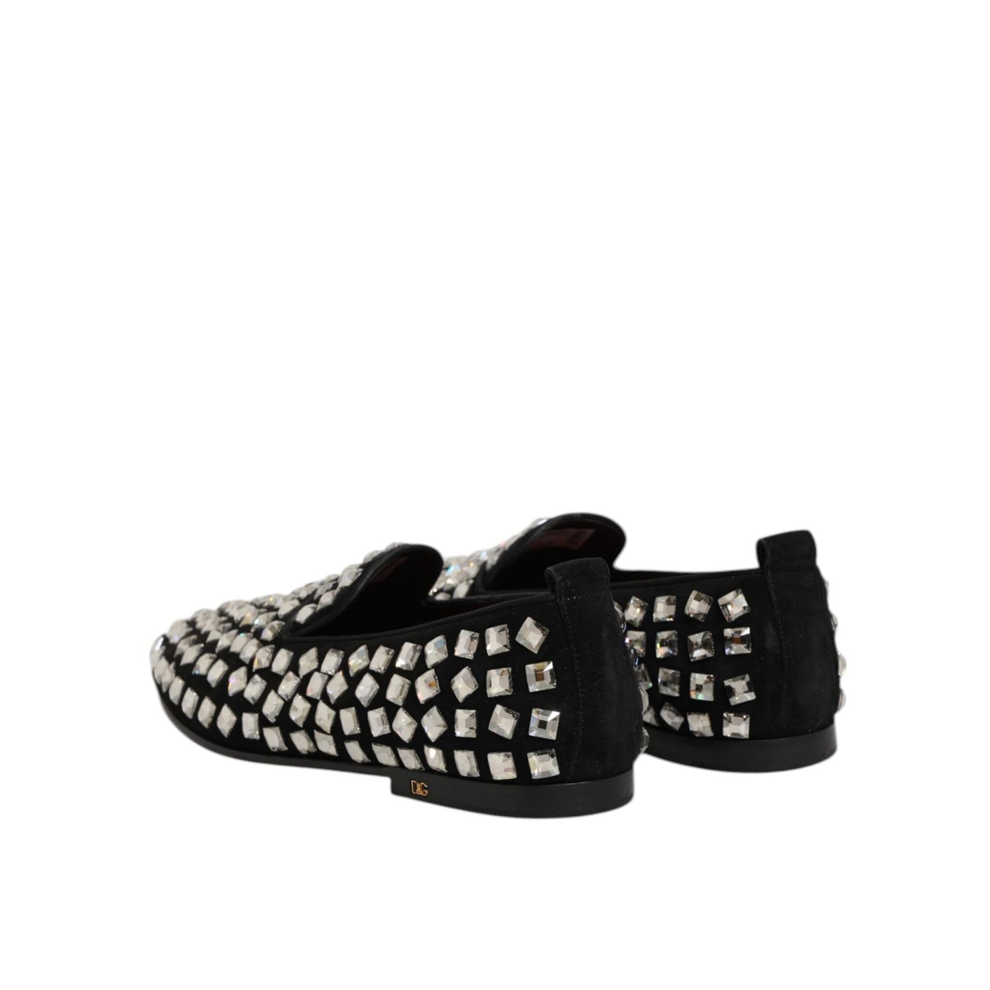 Dolce & Gabbana Black Suede Crystals Loafers Men Dress Shoes with crystal embellishments, elegant design for formal events.