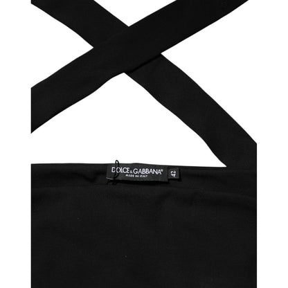 Dolce & Gabbana Black Viscose Halter Off Shoulder Cropped Top