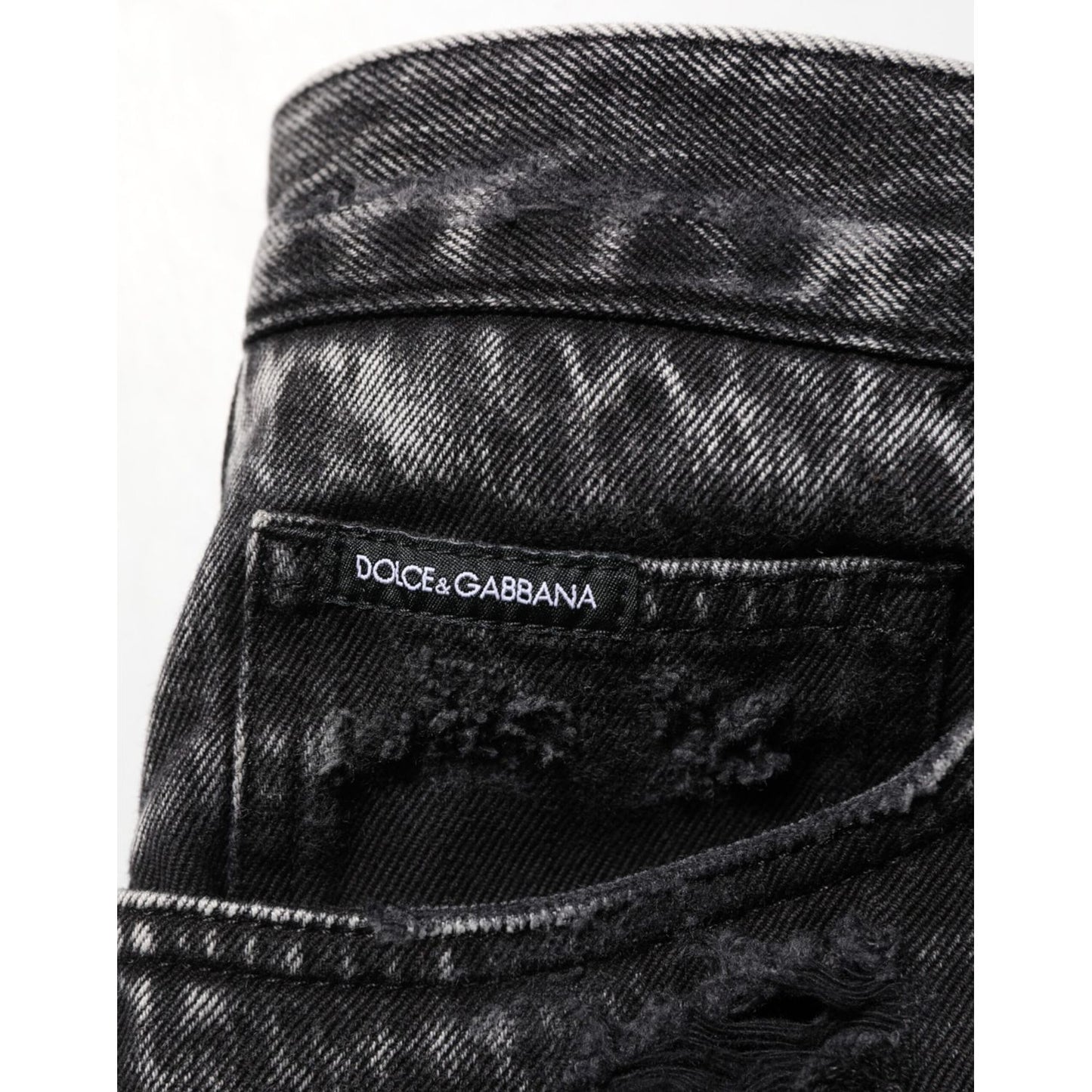 Dolce & Gabbana Black Washed Ripped Loose Cotton Denim Jeans