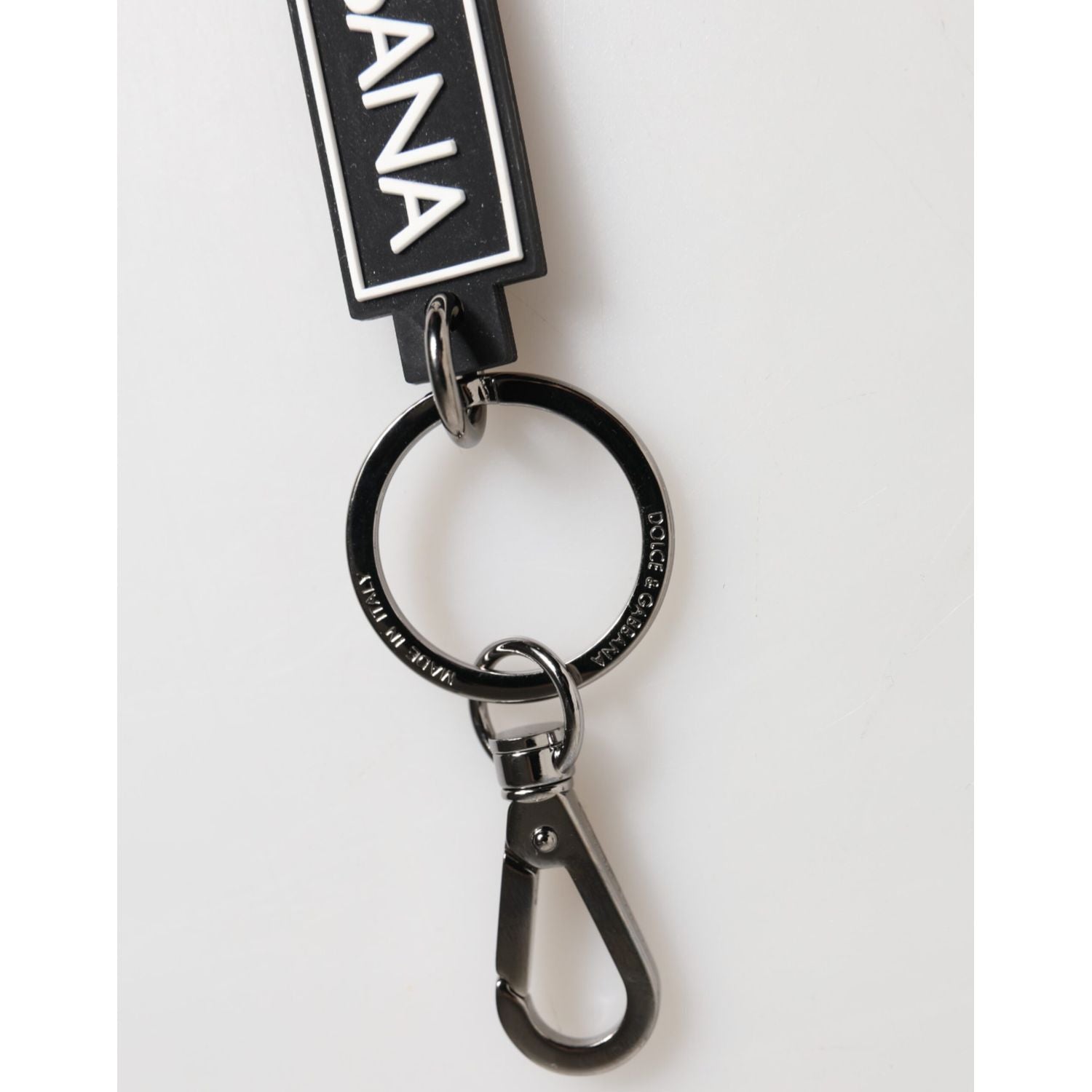 Dolce & Gabbana Black White DG Rubber Logo Silver Men's Holder Keyring