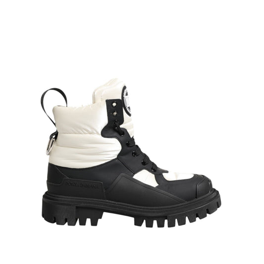 Dolce & Gabbana Black White Padded Lace Up Short Boots Shoes