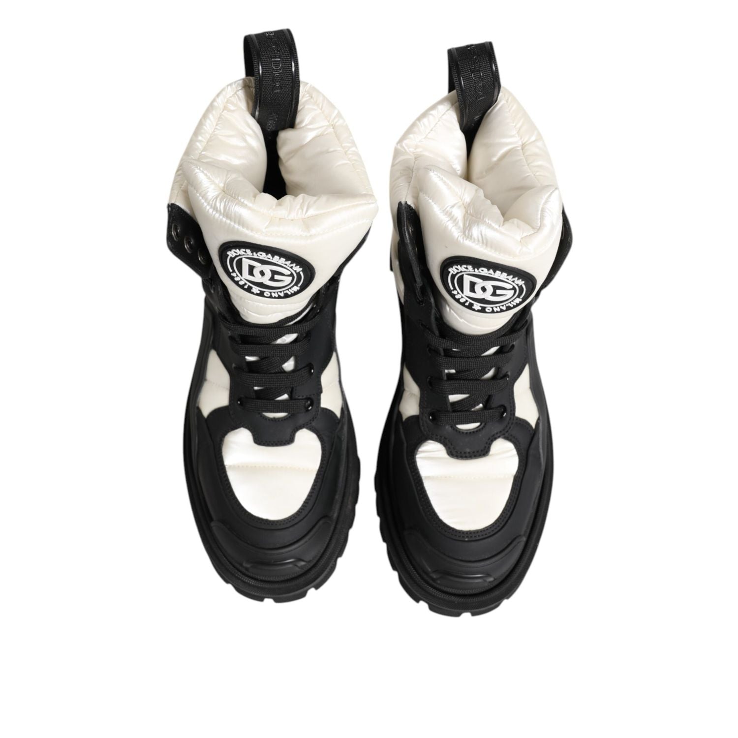 Dolce & Gabbana Black White Padded Lace Up Short Boots Shoes