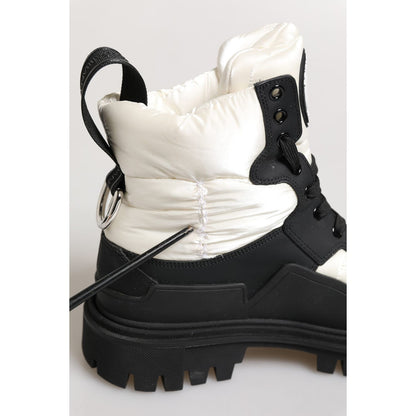 Dolce & Gabbana Black White Padded Lace Up Short Boots Shoes