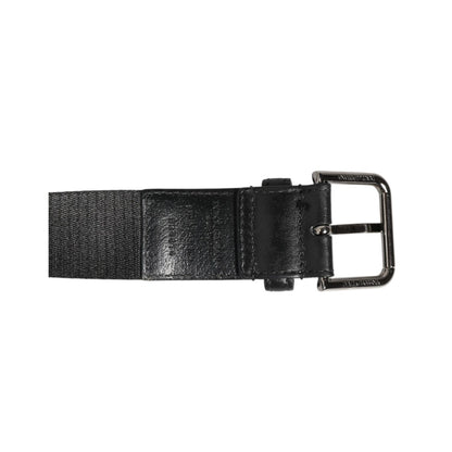 Dolce & Gabbana Black White Printed Metal Logo Buckle Belt close-up on metal buckle