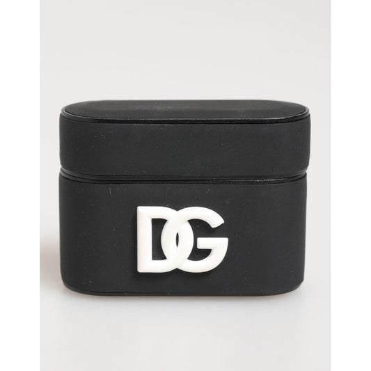 Dolce & Gabbana Black White Rubber Embossed Logo Accessory Airpods Case