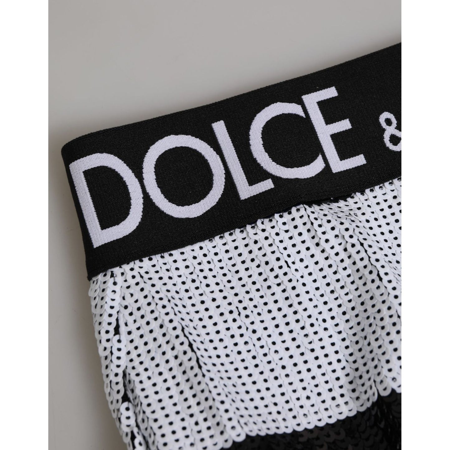 Dolce & Gabbana Black White Sequin High Waist Panty Underwear