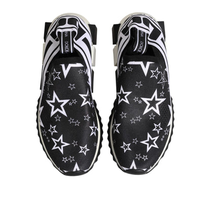 Dolce & Gabbana Black White Sorrento Low Top Sneakers Shoes with star pattern and logo details, made in Italy, luxury craftsmanship.