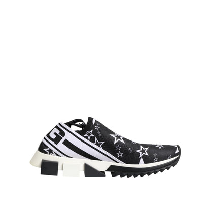 Dolce & Gabbana Black White Sorrento Low Top Sneakers Shoes with star pattern, featuring rubber sole and logo details, made in Italy.