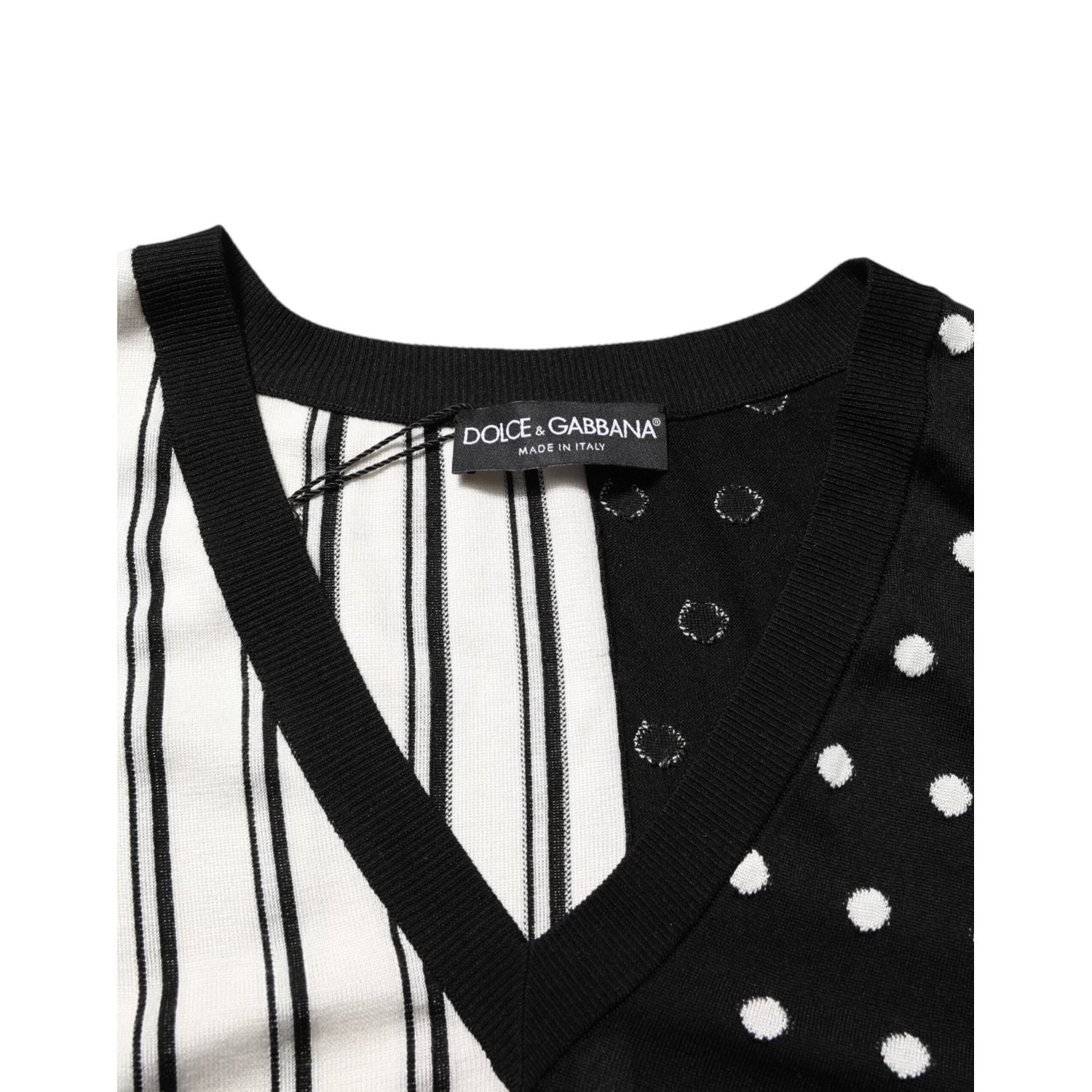 Dolce & Gabbana Black White Stripe Polka V-Neck Pullover Sweater