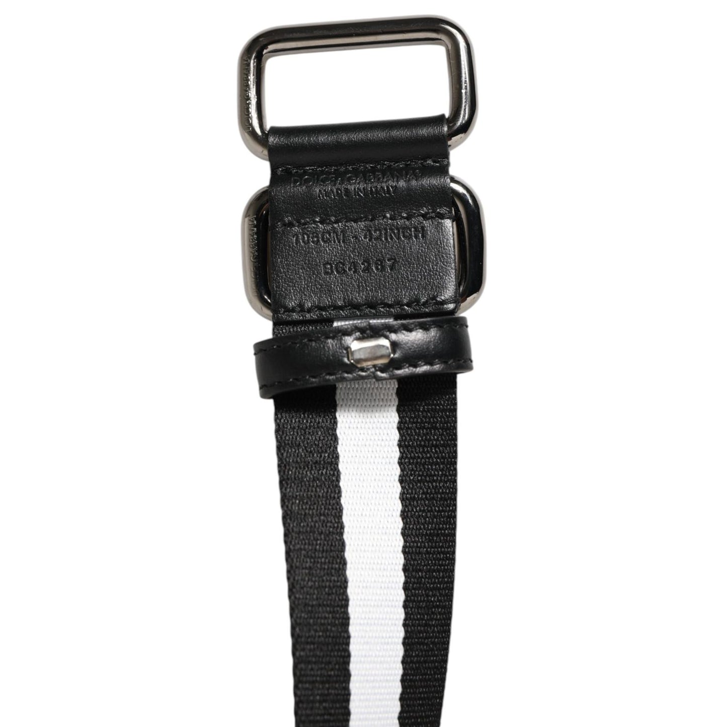 Dolce & Gabbana Black White Striped Metal Buckle Men Belt with silver-tone hardware