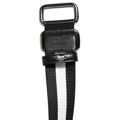 Dolce & Gabbana Black White Striped Metal Buckle Men Belt with silver-tone hardware