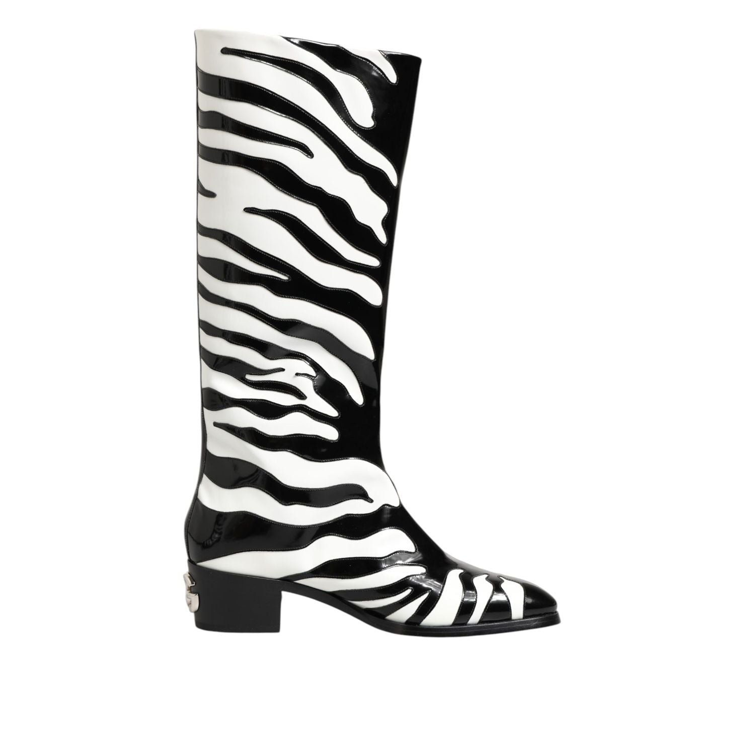 Dolce & Gabbana Black White Zebra Over The Calf Boots Shoes