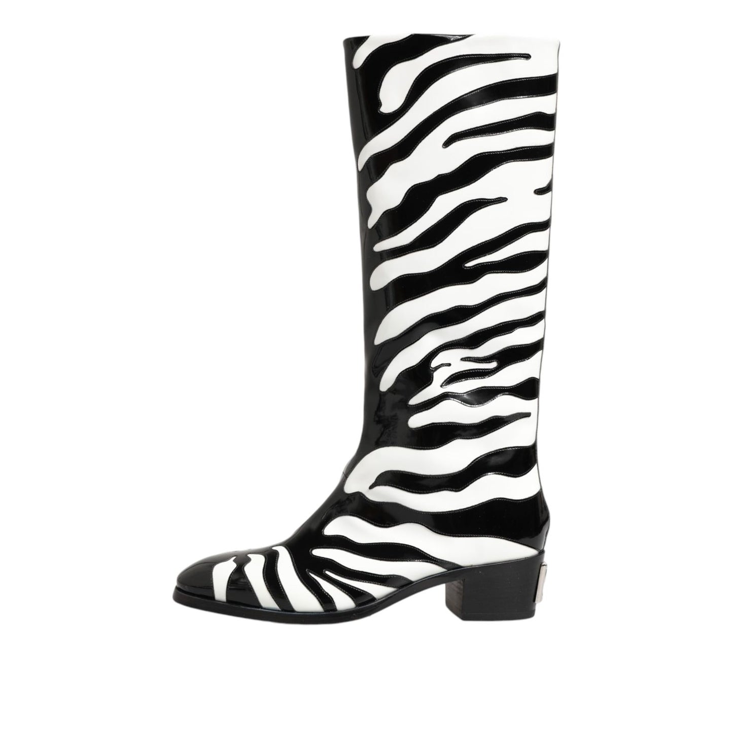 Dolce & Gabbana Black White Zebra Over The Calf Boots Shoes with bold zebra pattern for fashion-forward look
