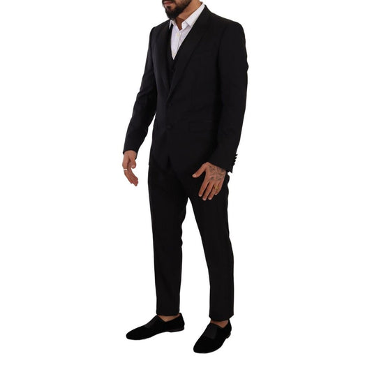 Dolce & Gabbana Black Wool Suits & Blazer deconstructed with notch lapels, slim fit, single-breasted for a sleek formal look.