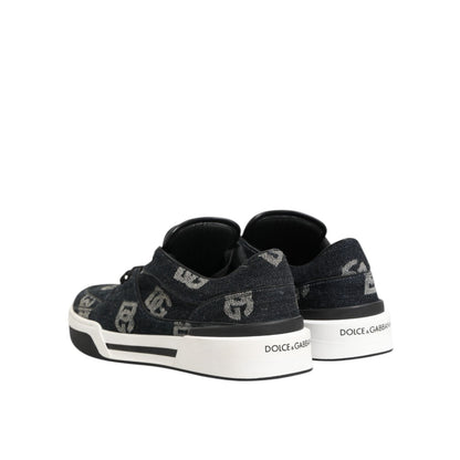 Dolce & Gabbana Blue Cotton Denim Logo Low Top Sneakers Shoes with signature logo on heel and comfortable rubber sole.