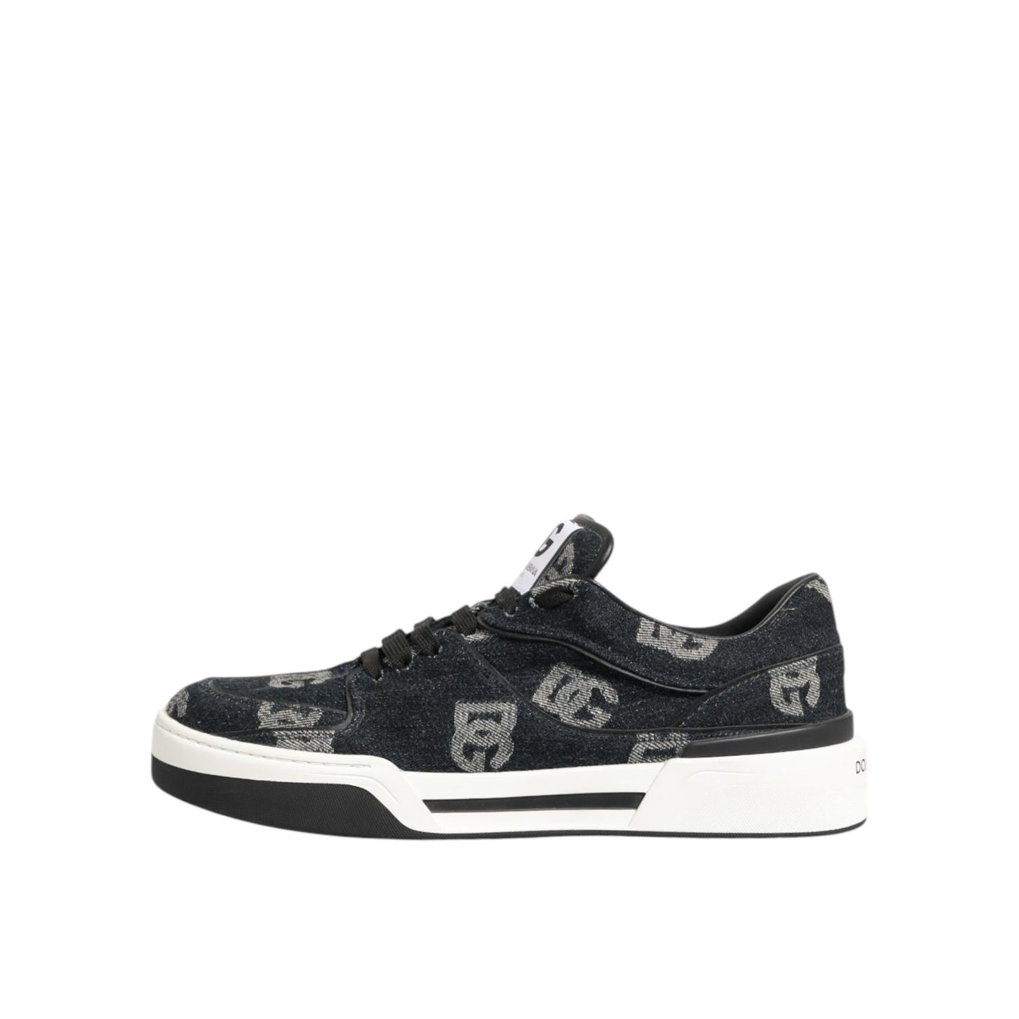 Dolce & Gabbana Blue Cotton Denim Logo Low Top Sneakers Shoes with rubber sole and lace-up closure, showcasing logo detailing.