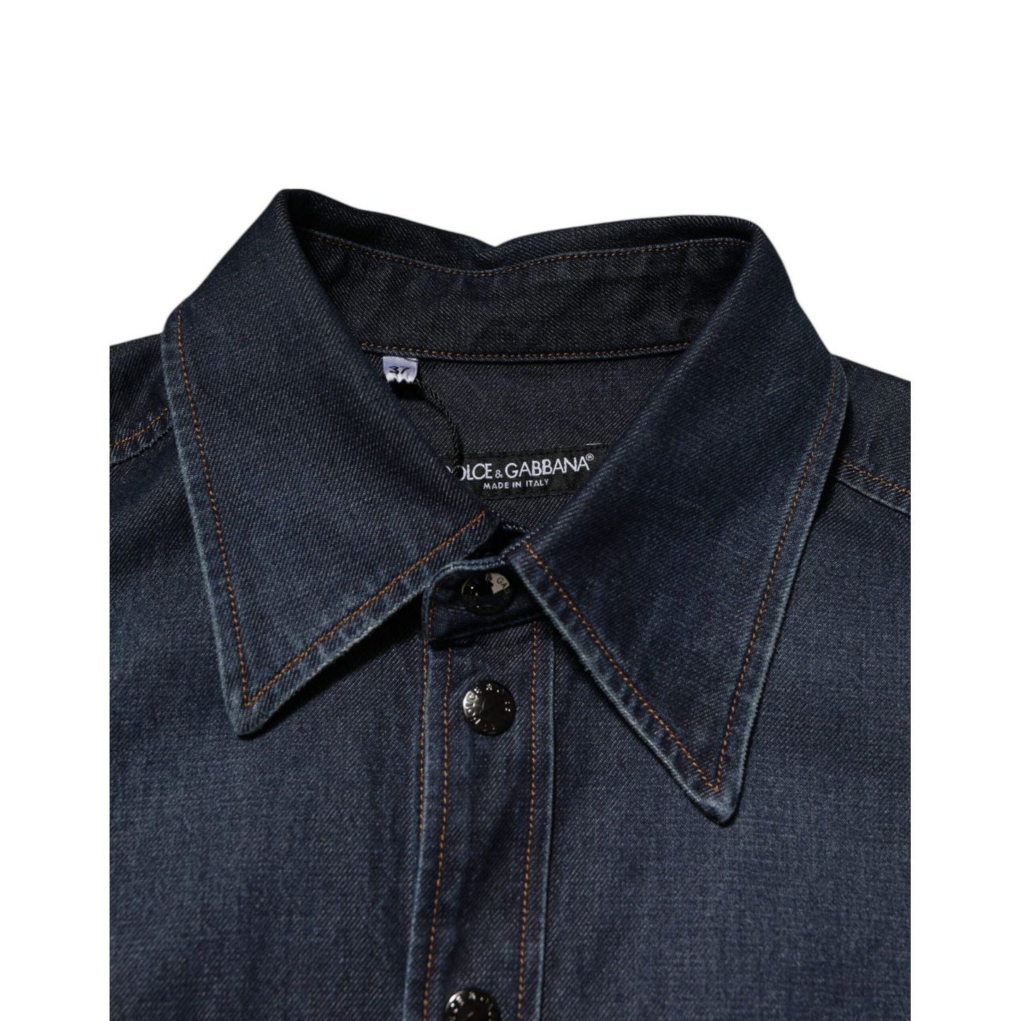 Dolce & Gabbana Blue Denim Button Casual Logo Patch Men Shirt