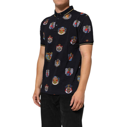 Dolce & Gabbana Blue Heraldic Crest Print Polo Shirt T-shirt